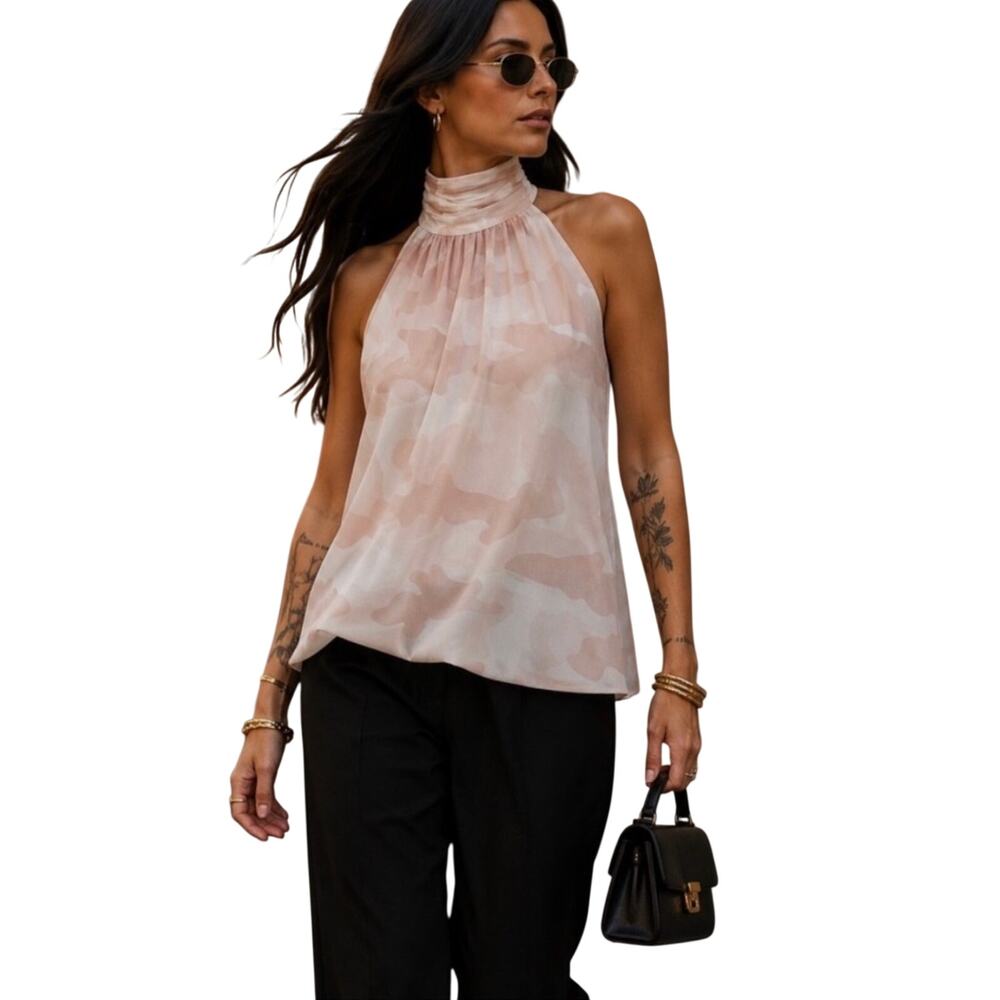 Joie 100% silk pink/blush camo halter tank blouse, lined, Size XS